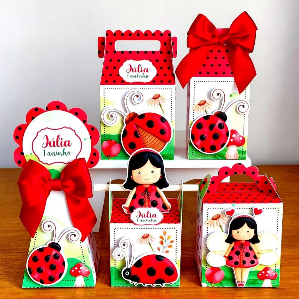 Kit Caixinhas Joaninha Personalizadas Pegue e Monte Festa Infantil