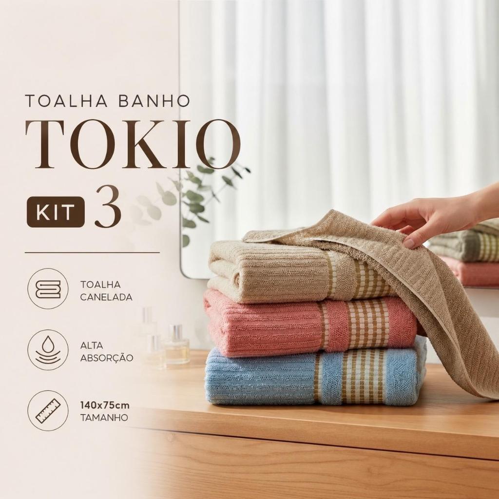 Kit 3 Toalha banho Banhão Canelada Luxo Gigante 140x75cm 100% Algodão Jogo