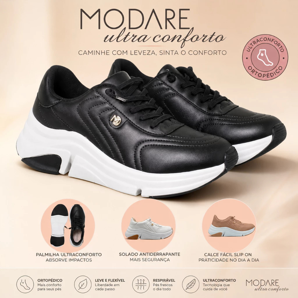 Tenis Feminino Modare Casual Dia a Dia Ultraconforto Ortopédico Slip On Knit Original Calce Fácil