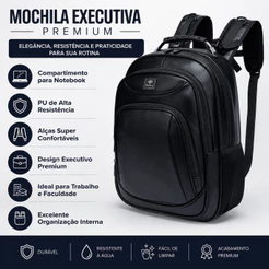 Mochila Executiva Notebook Premium PU Reforçada 25 Litros Resistente Trabalho Faculdade Primicia