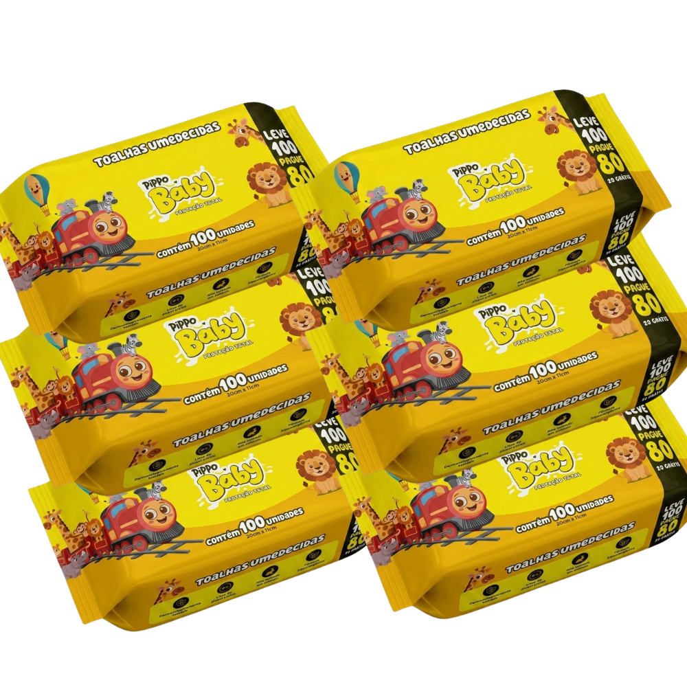Kit 6 Pacotes 100 Toalhas Umedecida Lenço Higienico Bebe Infantil Hipoalergênico Sem Alcool