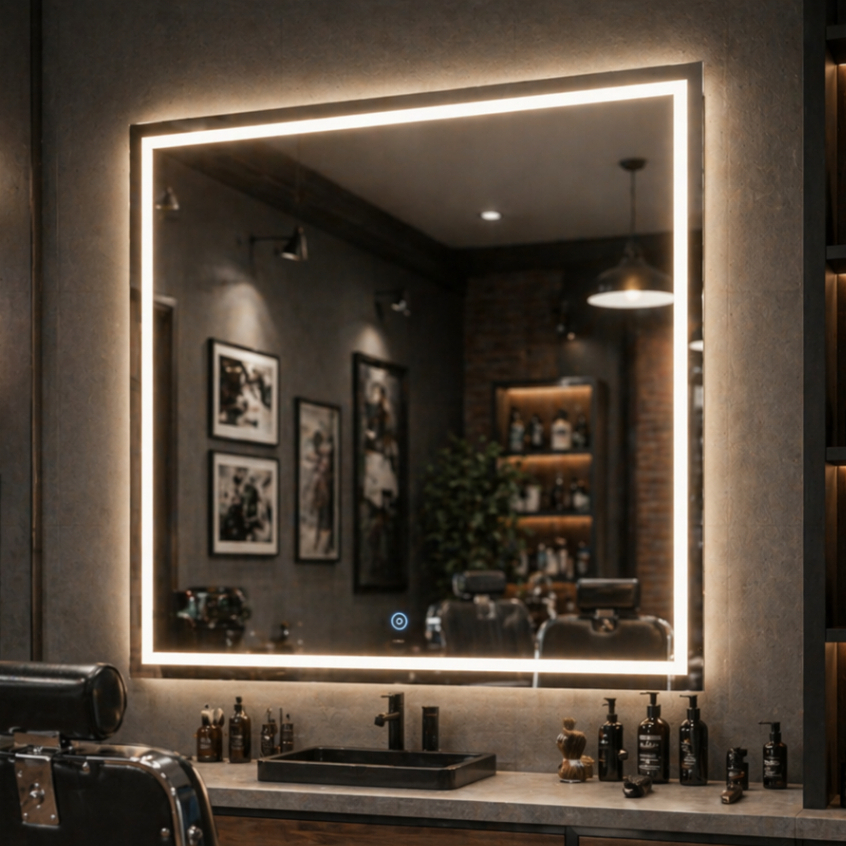 Espelho Quadrado com LED mais Forte 60x60 Botão Touch 3 Cores Jateado Lapidado Decorativo Banheiro