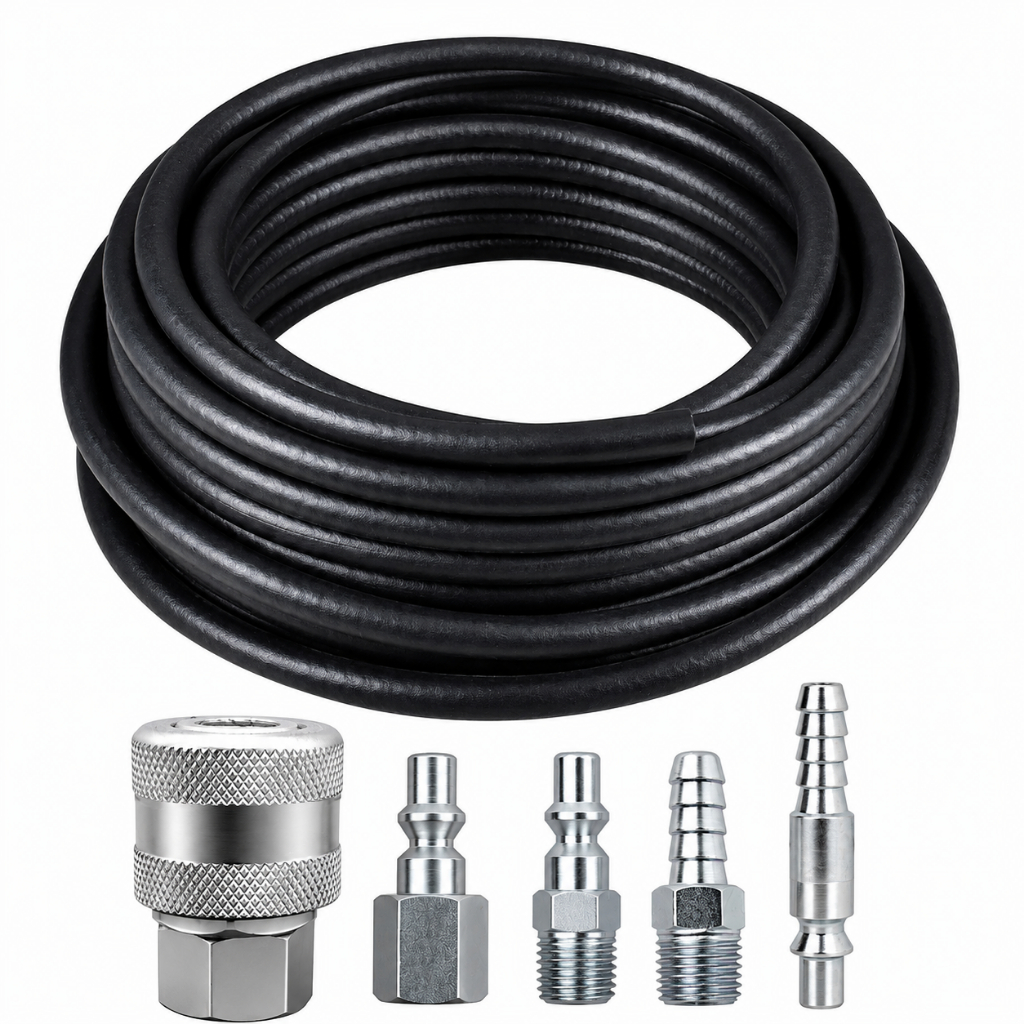 Kit Mangueira Preta Ar Água 5/16 para Compressor + Engates Rápidos Escolha o Tamanho da Mangueira