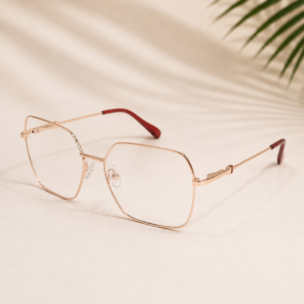 Óculos Grau Feminino ACQUA Metal Quadrado Dourado 54-18-140 Armação Leve Elegante