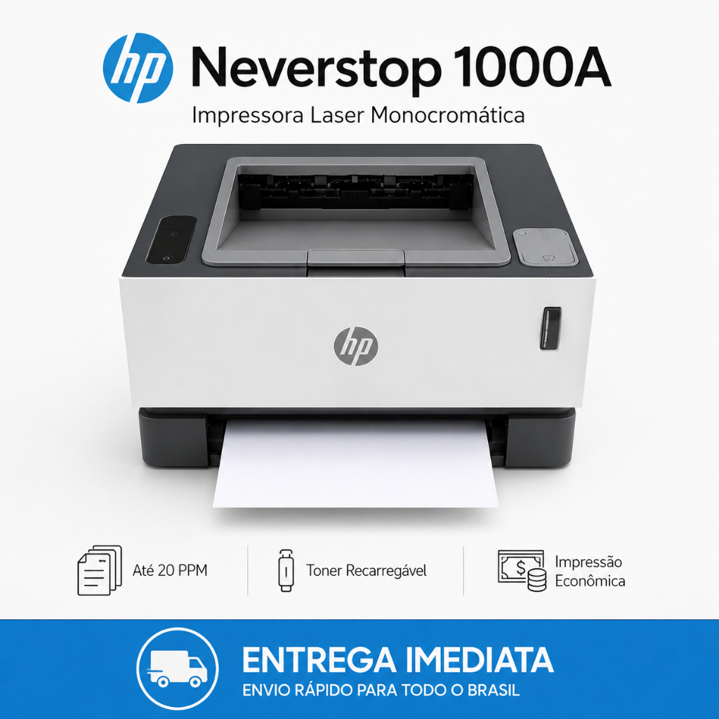 Impressora HP Neverstop 1000A Laser Monocromática Tanque de Toner