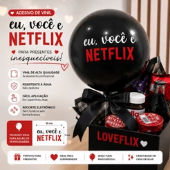 Adesivo Eu Você e Netflix para Balão 10 Polegadas | Vinil Decorativo Romântico