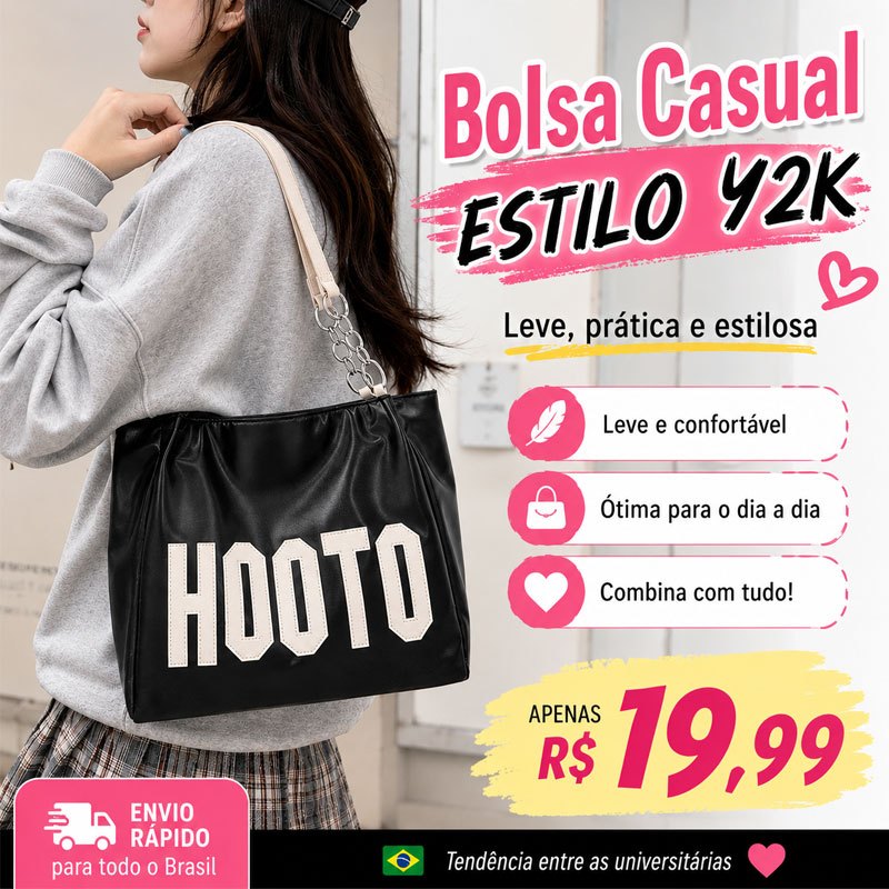 Bolsa Feminina Y2K Casual Bolsa Tote College Ombro Fashion Dia a Dia