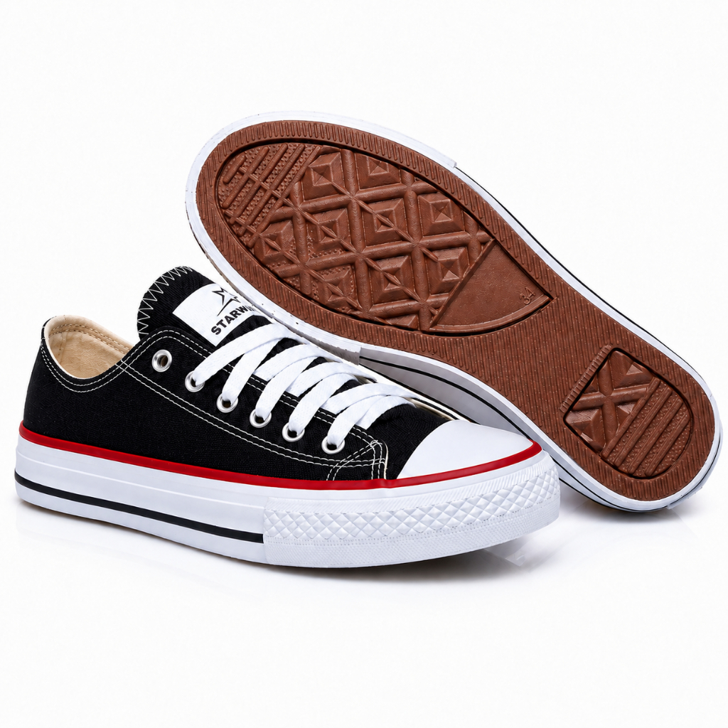 Tênis Lona Branco Preto Feminino Masculino Unissex Star world All Estilo Casual Confortável