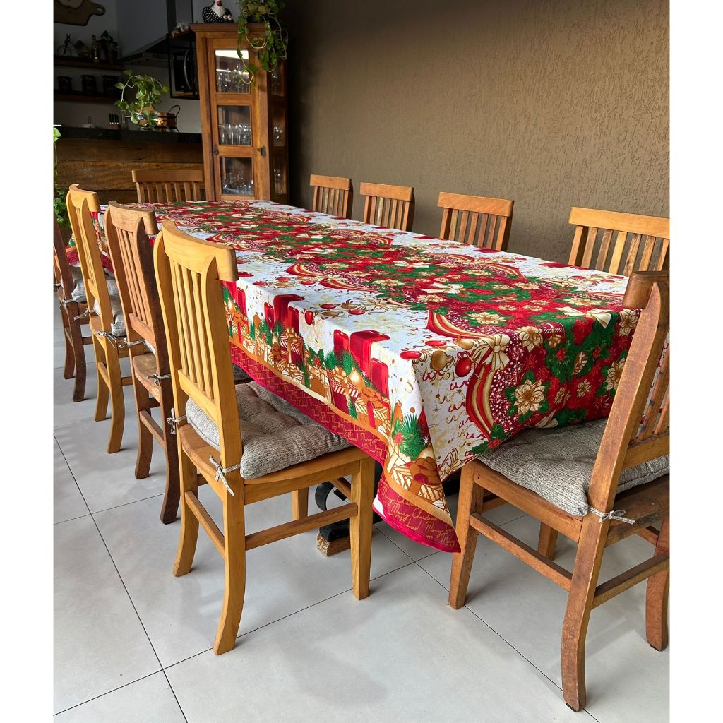 Toalha de Mesa Sala de Jantar para 6 Lugares Natal Luxo Forro de Mesa Festas 2,00m x 1,50m