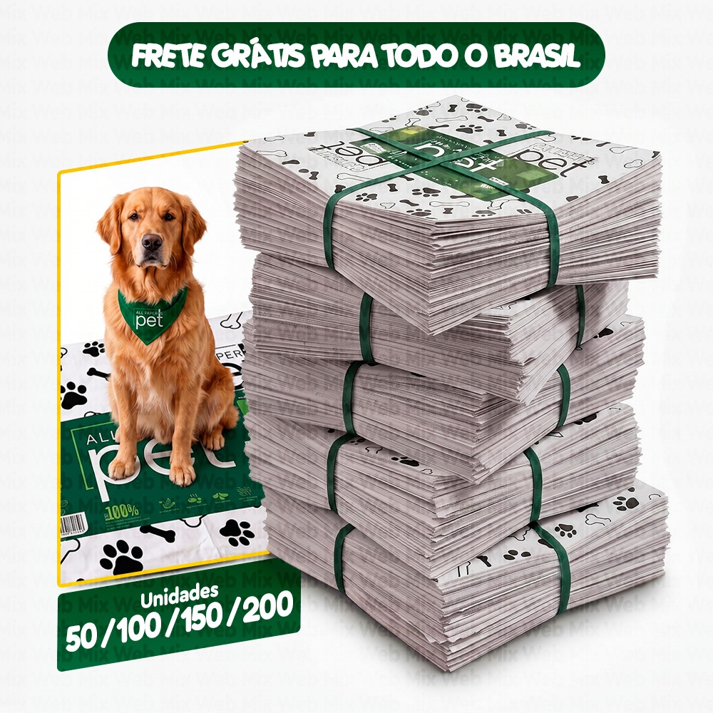 Tapete Higiênico Para Cachorro Jornal Higiênico Alta Absorção Premium All Papers Pet 200 Unidades 56x63cm