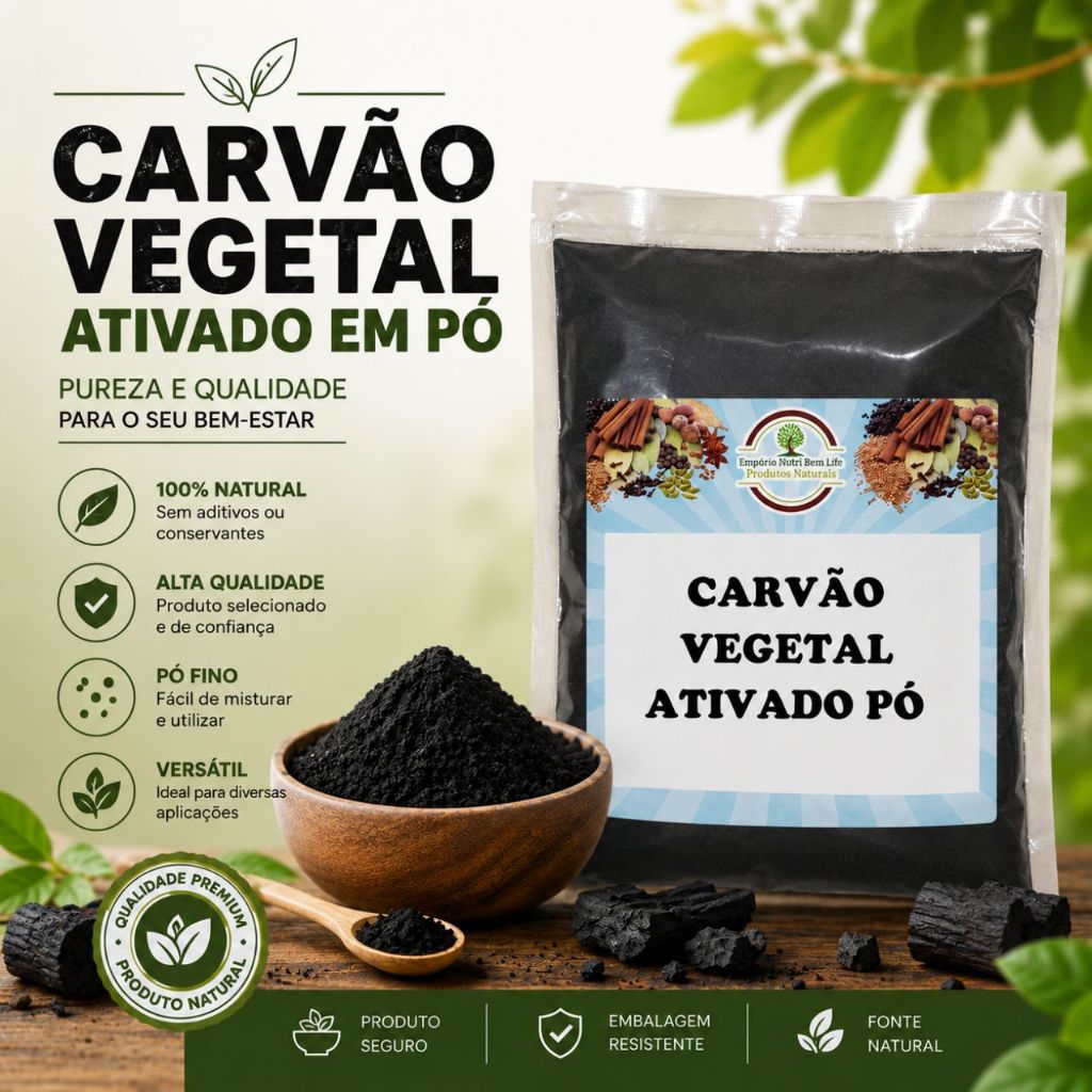 Carvão Vegetal Ativado em Pó | Produto Natural de Alta Pureza | Pó Fino e Versátil