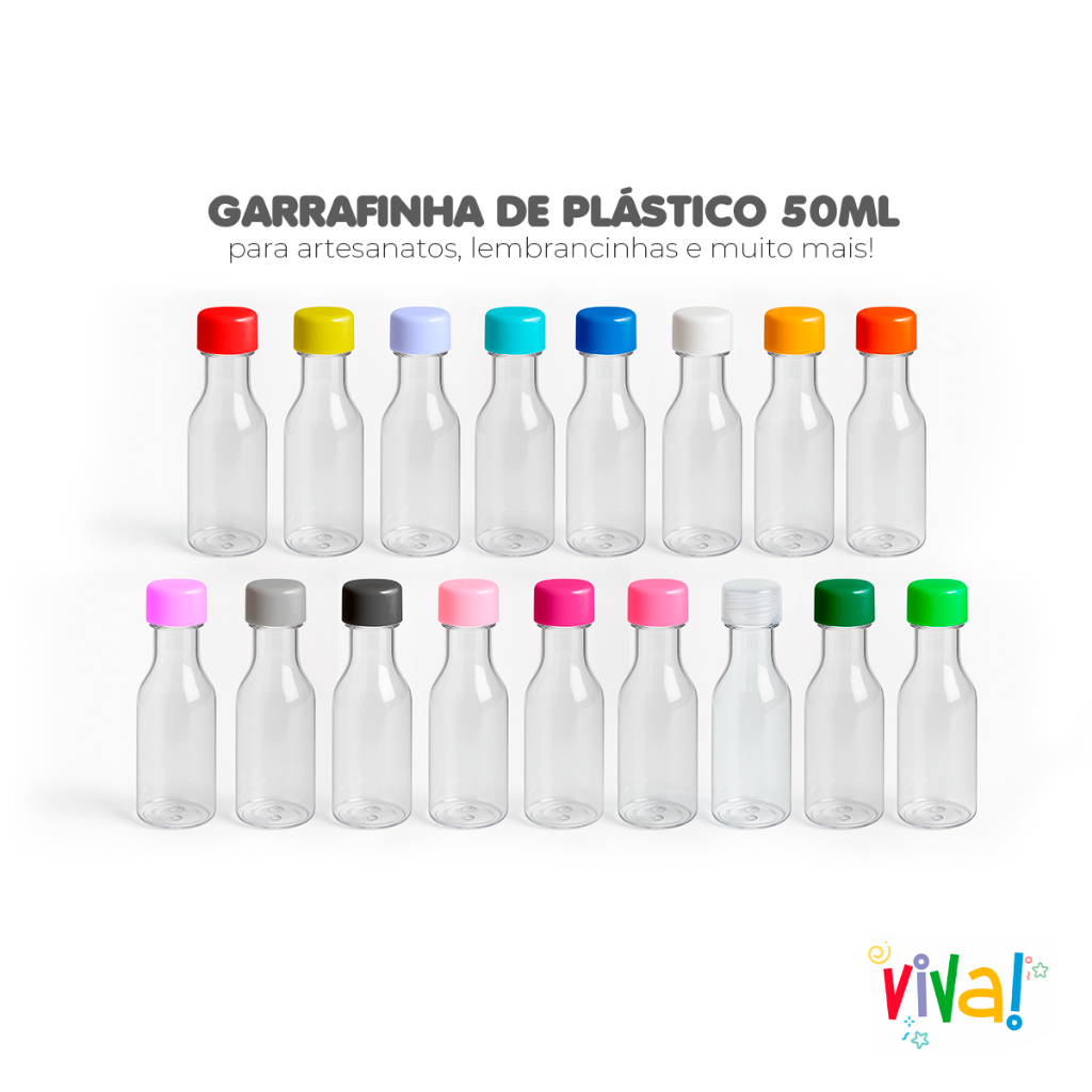 Kit 50 Garrafinhas Plásticas com Tampa Decoradas Tendências para Lembrancinhas ,Festas, Aniversarios
