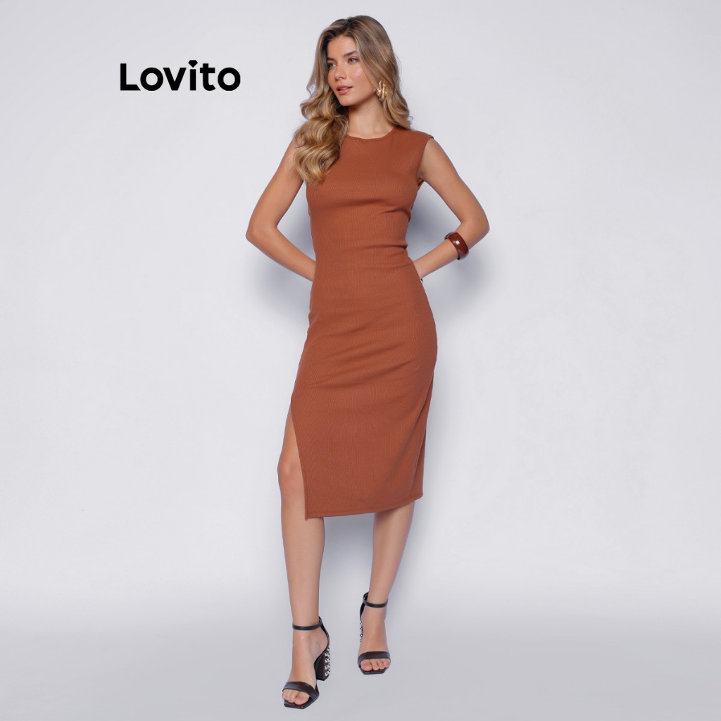 Lovito Vestido Midi Feminino com Costas Aberta DRB1118BRL1148