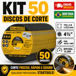 Discos de Corte Esmerilhadeira 4 1/2 Metal Inox 115x1,0x22,2mm Startools