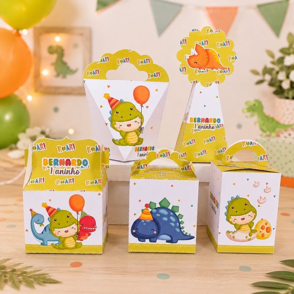 ENVIO RÁPIDO Kit Caixinhas Personalizadas Dinossauro Baby Lembrancinhas pra Aniversário SEMI-MONTADO