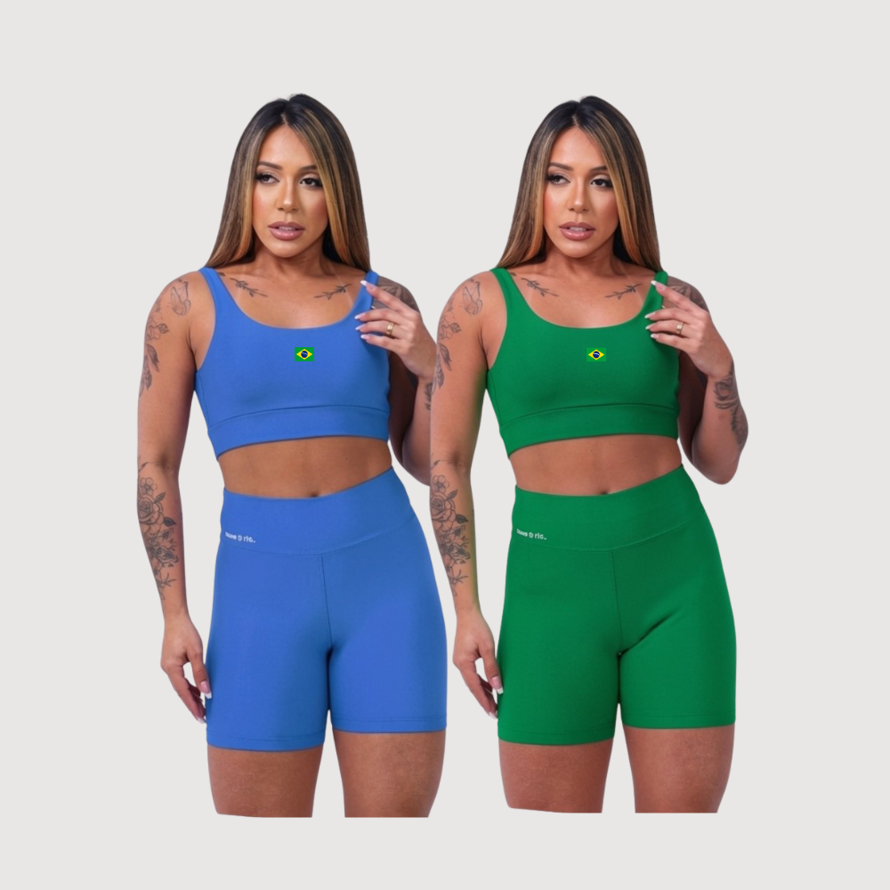 Conjunto de Academia Ferminino Short e Top Copa do Mundo Brasil Cintura Alta com Compressão