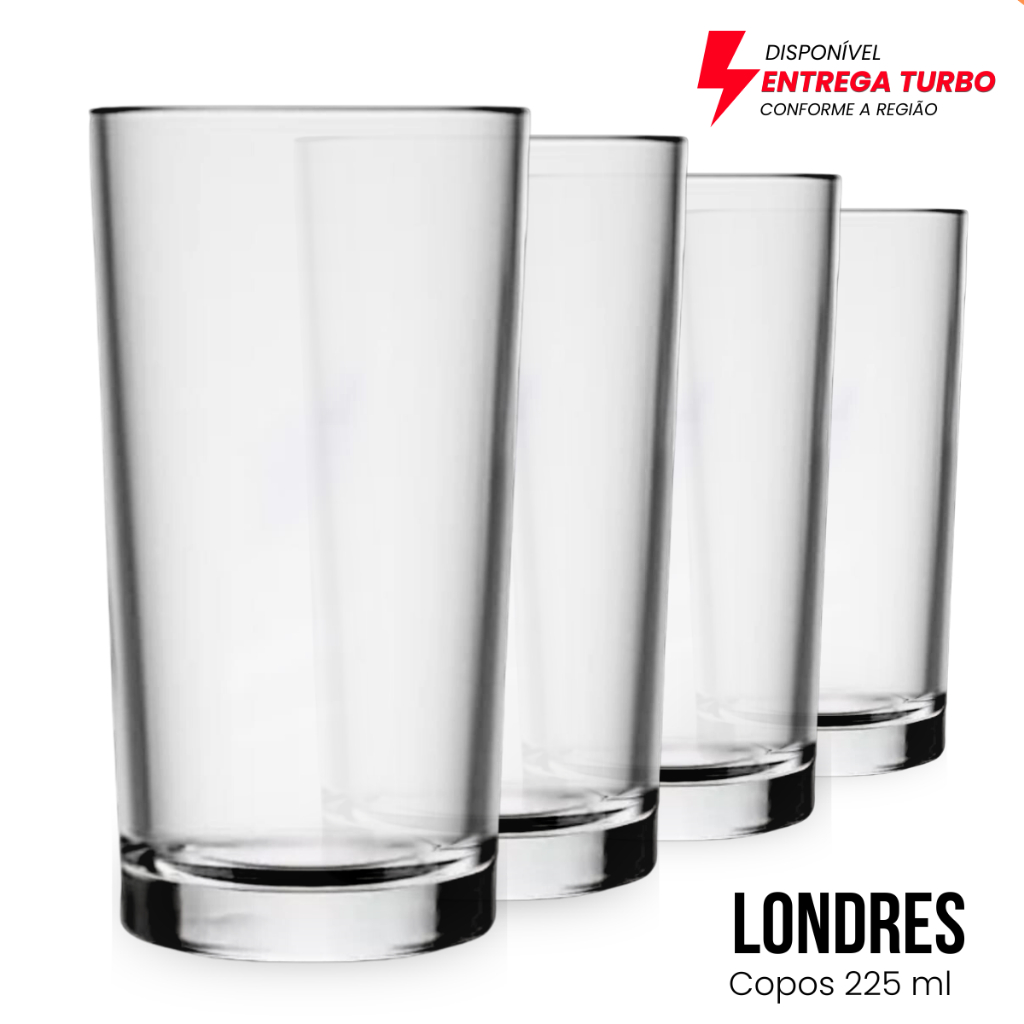 Jogo De Copos De Vidro Long Drink Para Água E Suco 225ml Kit 6 Peças Mesa Posta Casa Nova