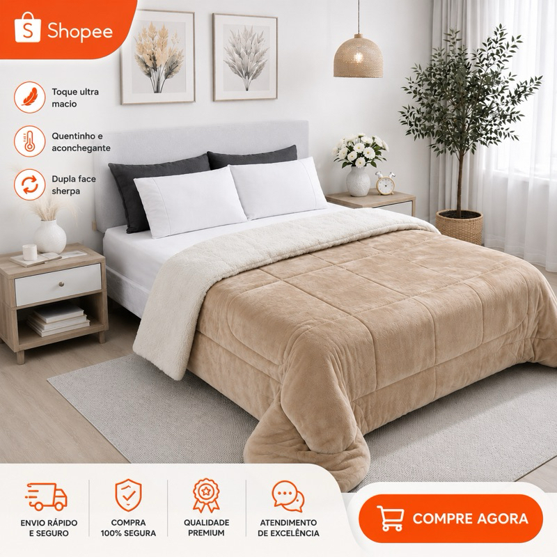 Coberdrom Edredom Queen Size Manta e Sherpa Pele de Carneiro Dupla Face Premium Super Macio e Quentinho Inverno
