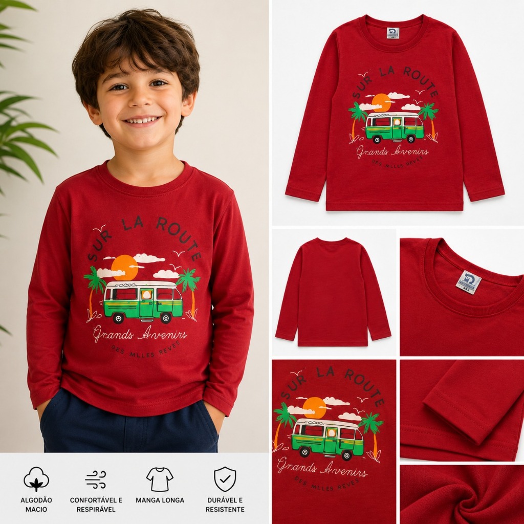 Kit 2 Blusas Manga Longa Infantil Menino Algodão Estampadas Inverno Confortável Determine Kids