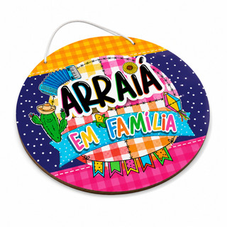 Festa Junina Decoração p/ Festa Junina Arraia Placa Porta DEcorativa MDF 20cm Tema Arraia Em Família