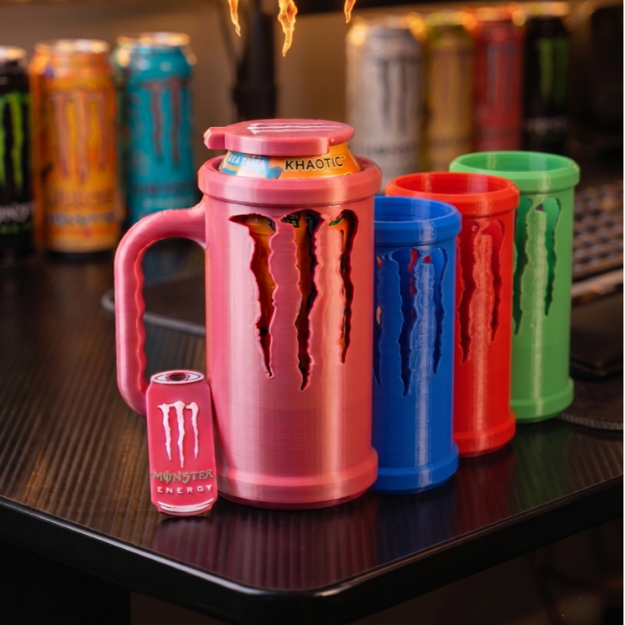 Kit Porta Lata Monster Caneca Impressão 3D Abridor Chaveiro Tampa Gamer Geek Presente
