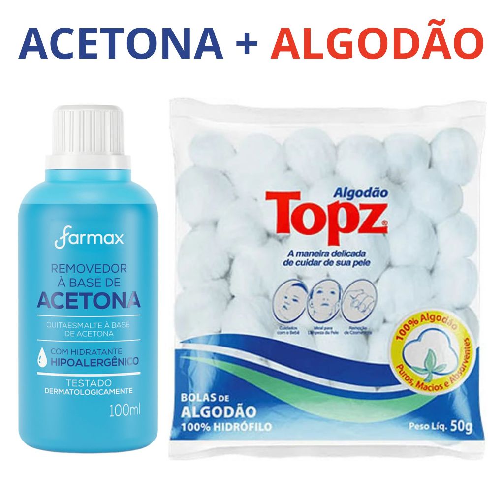 Acetona Farmax 100ml Removedor de Esmalte + Algodão Topz 50g