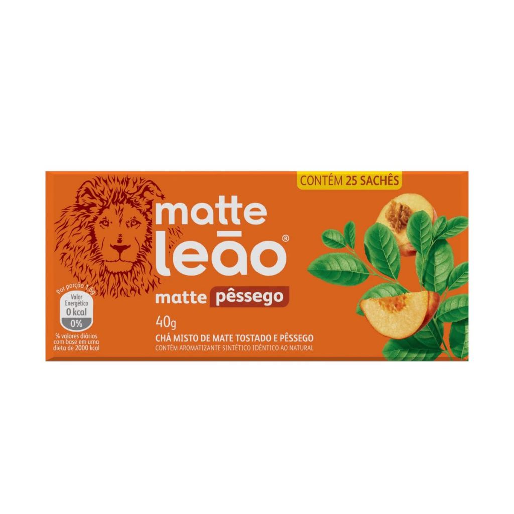 Chá Matte sabor Pêssego 25 sachês de 1,6g - Chá Leão
