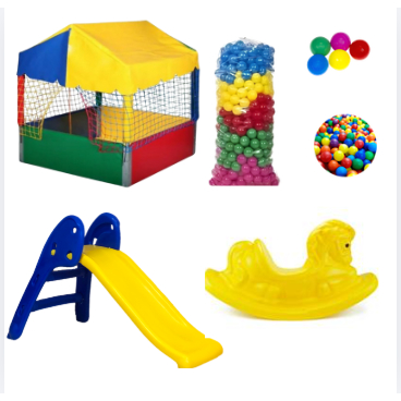 Kit Piscina de Bolinhas 1x1 com Escorregador Baby, Gangorra Cavalinho e 300 Bolinhas