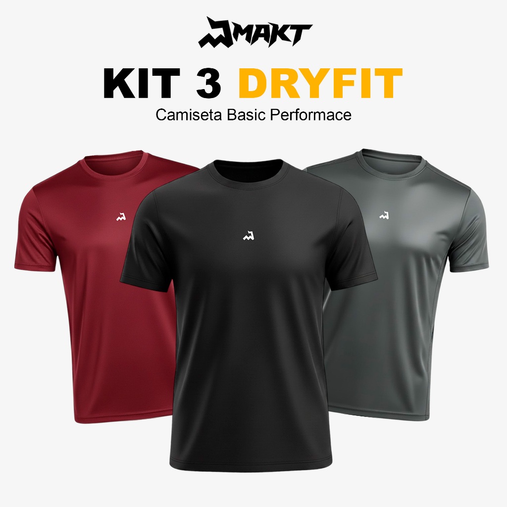 Kit 3 Camiseta Dry Masculina Manga Curta Fitness Academia Corrida CrossFit Poliester Premium