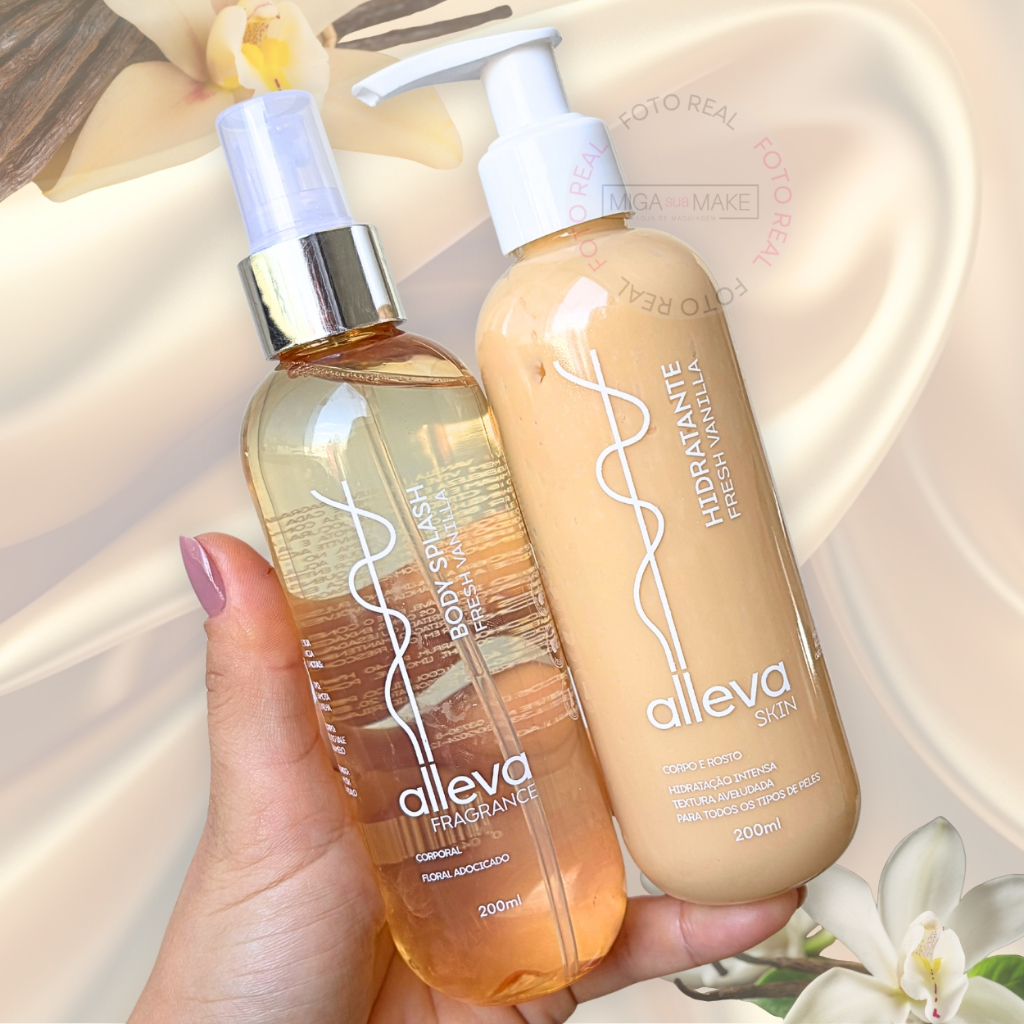 Kit Body Splash e Hidratante Corpo e Rosto Floral Adocicado Fresh Vanilla Alleva Skin Care Perfumado