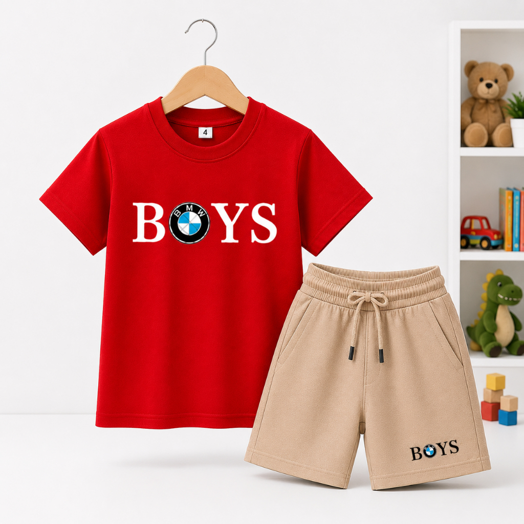 Conjunto Infantil Básico Estiloso – Camiseta Boys + Short Estampado Confortável