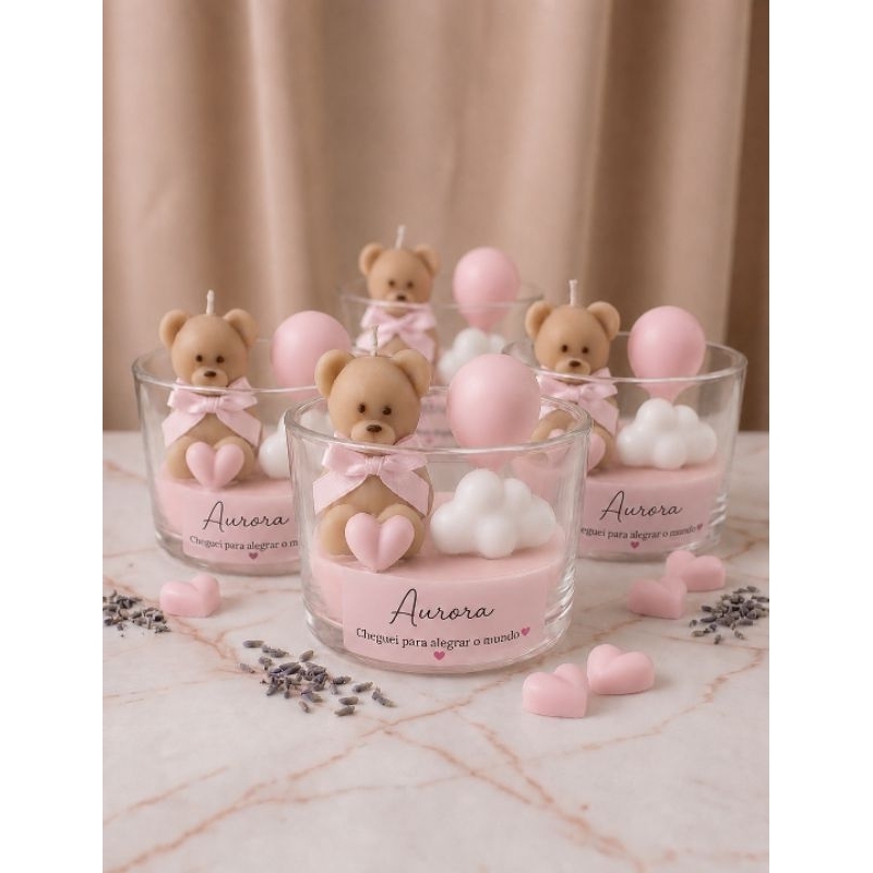 Vela Aromática Personalizada Ursinha Luxo Lilás Lembrancinha Maternidade Chá de Bebê ,maternidade