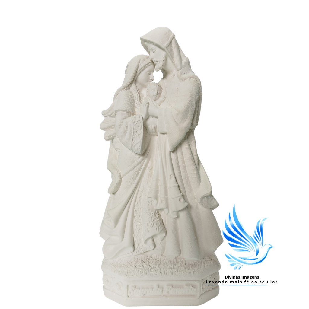 Imagem Sagrada Família Ternura 20cm Gesso Cru para pintar Gesso de alta resistência Detalhes Nobres