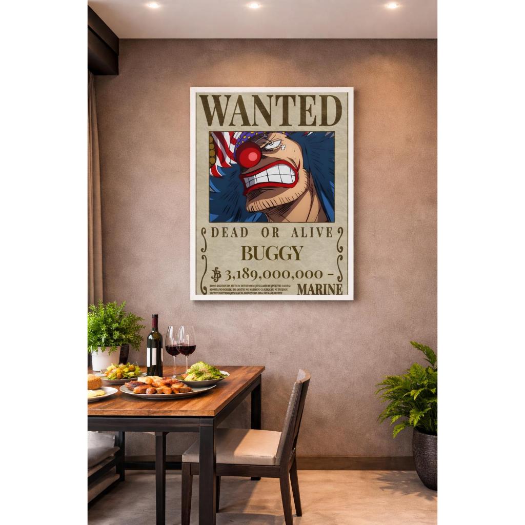 Quadro decorativo one piece BUGGY Wanted emoldurado