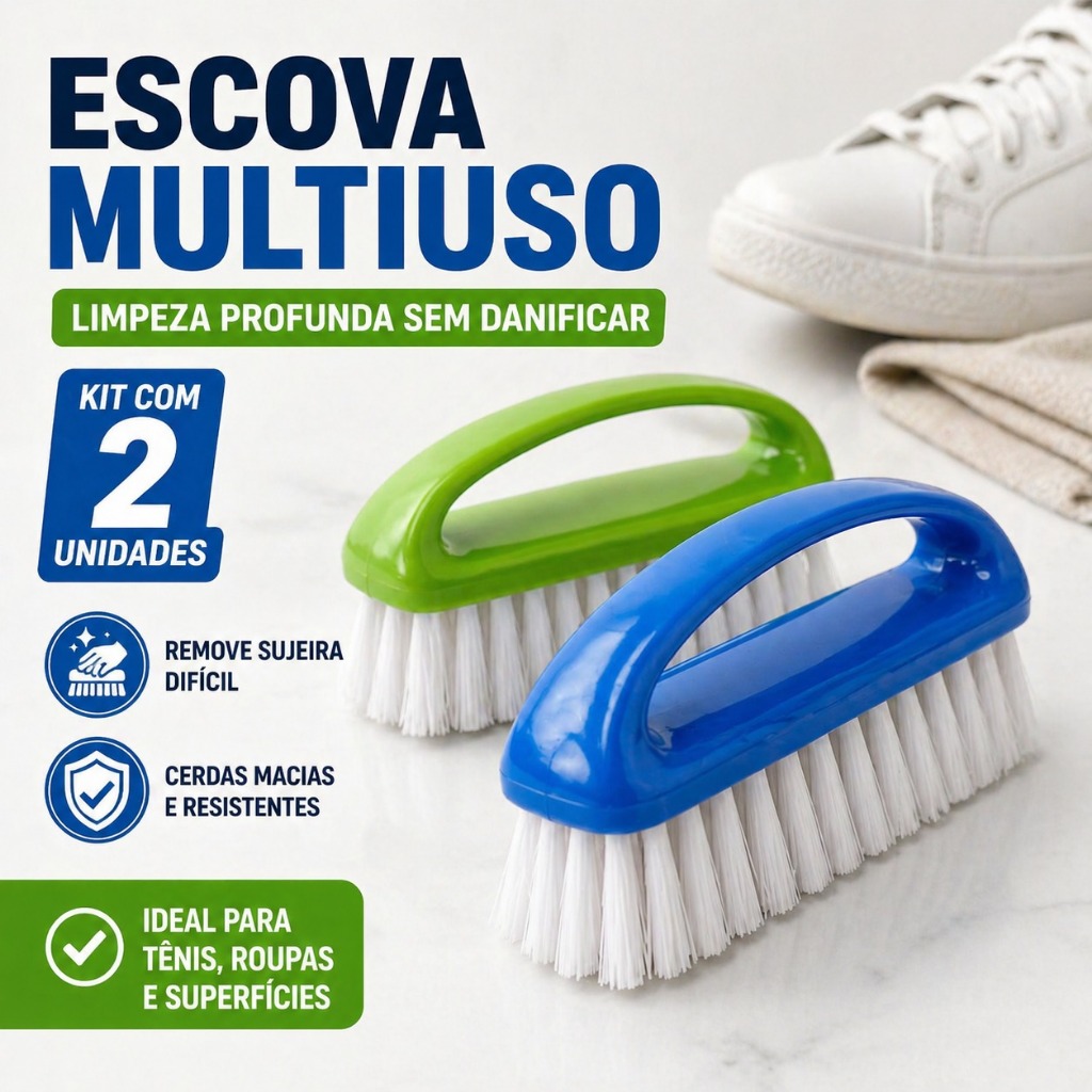 Combo 2 Escova Multiuso Com Alça Limpeza de Tênis Sapatos Chinelos Roupas Banheiro Casa Escovinha