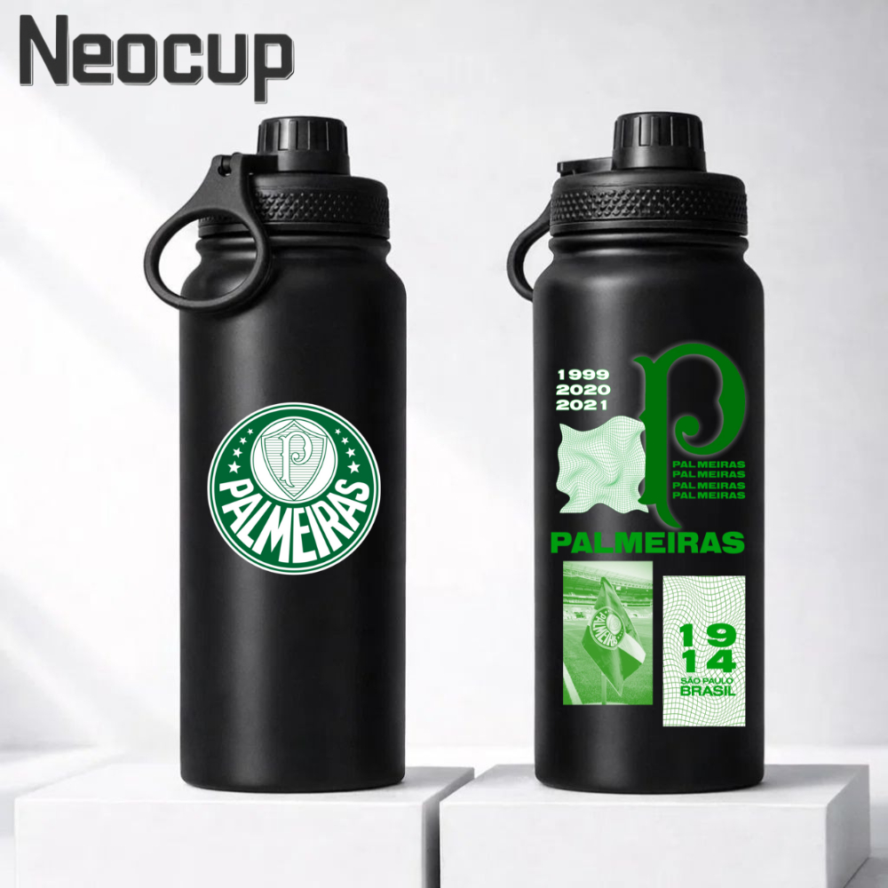 Garrafa Térmica Aço Inoxidável 304 Fresh Time de Futebol Palmeiras com alça e com tampa 600ml