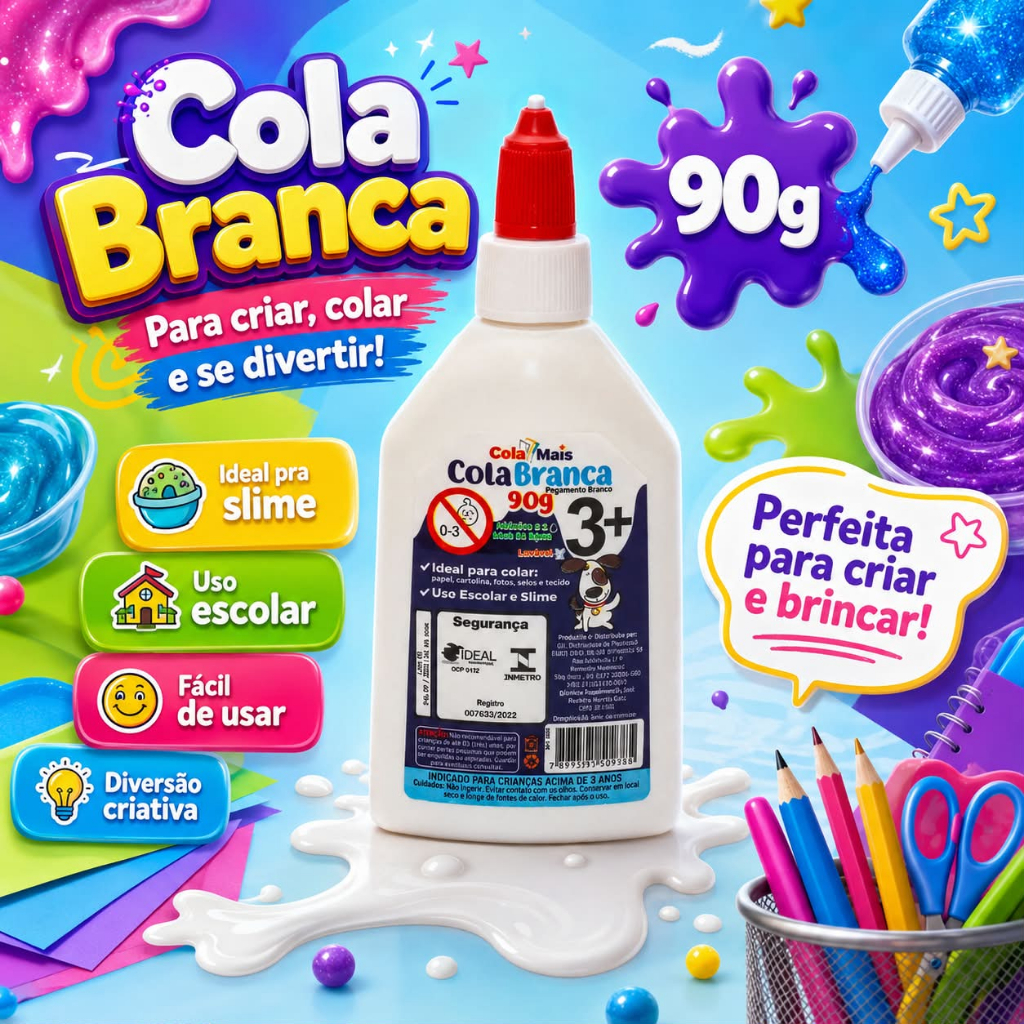 Cola Branca PVA 90 g Cola Mais kit com 6/12/24 | Extra Forte, Atóxica, Secagem Rápida