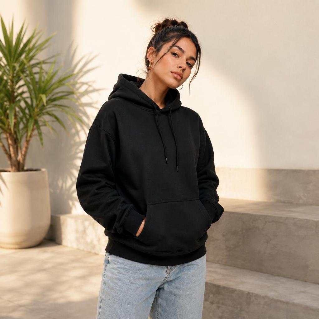 moletom Feminino preto  blusa de frio de toca canguru