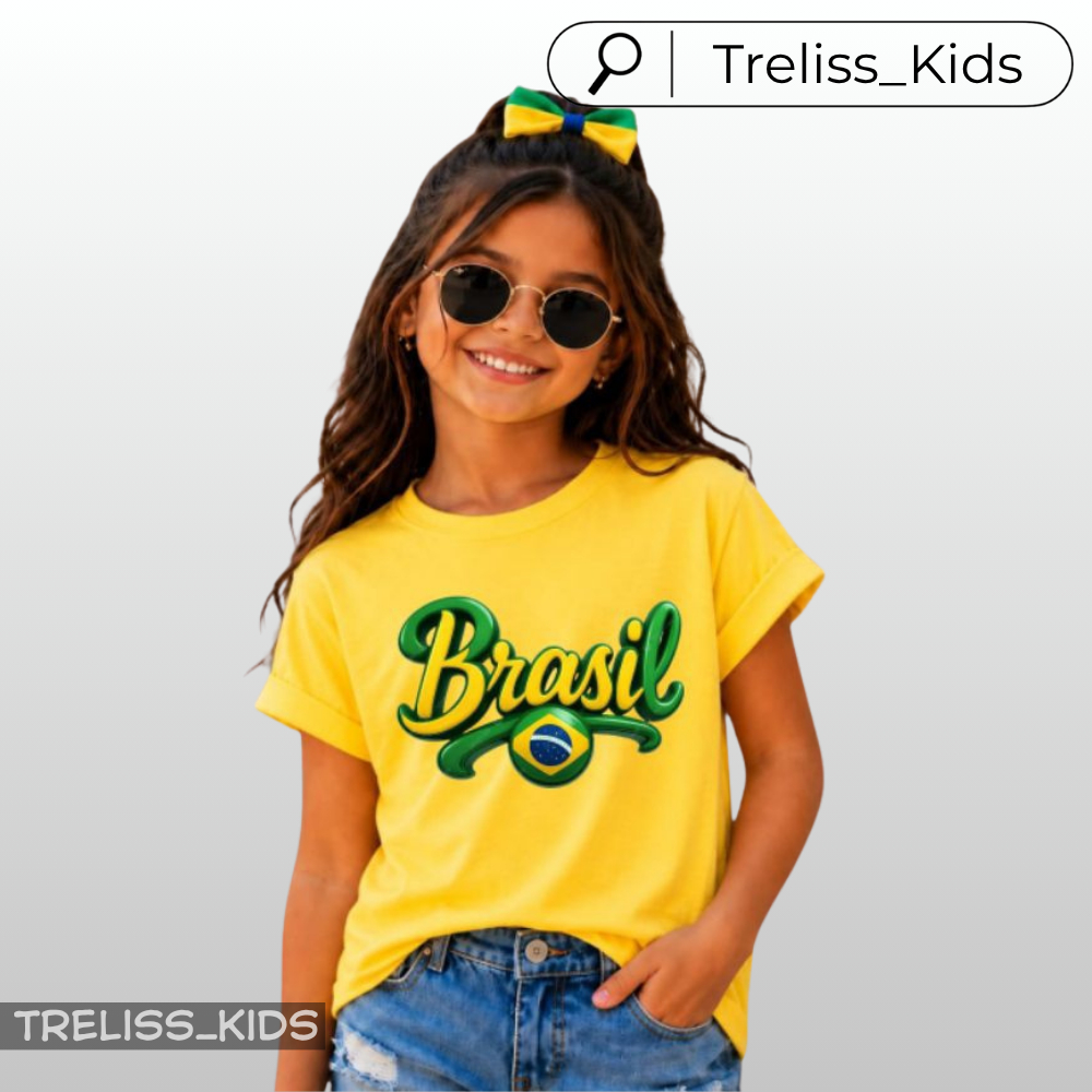 Camiseta Infantil Brasil Copa Do Mundo Camisa Juvenil 2 ao 16 Unissex 100% Algodão Futebol