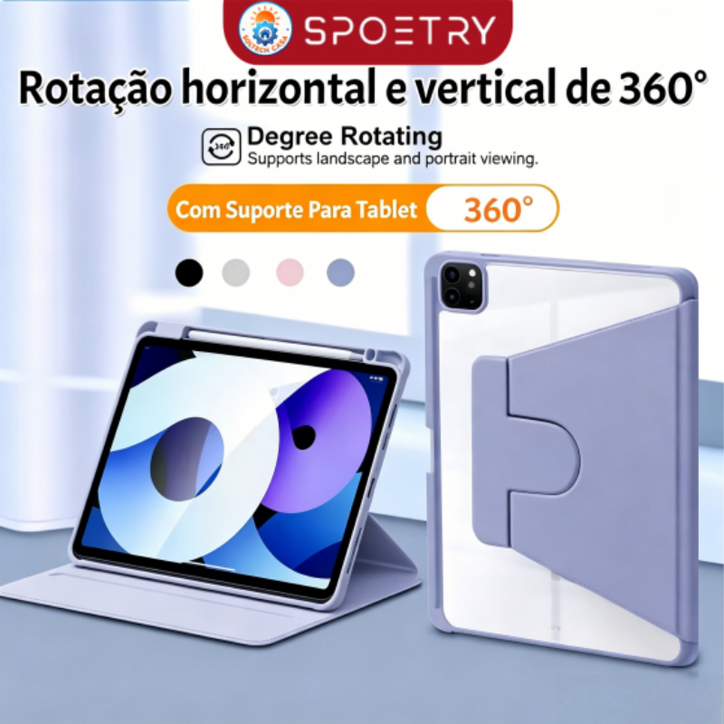 Capa para iPad  Rotação 360° com Suporte Capa Anti-Impacto Para IPad Air 11 13 M2 Pro M4 Air 4 5 10.9 IPad 8 9 10ª