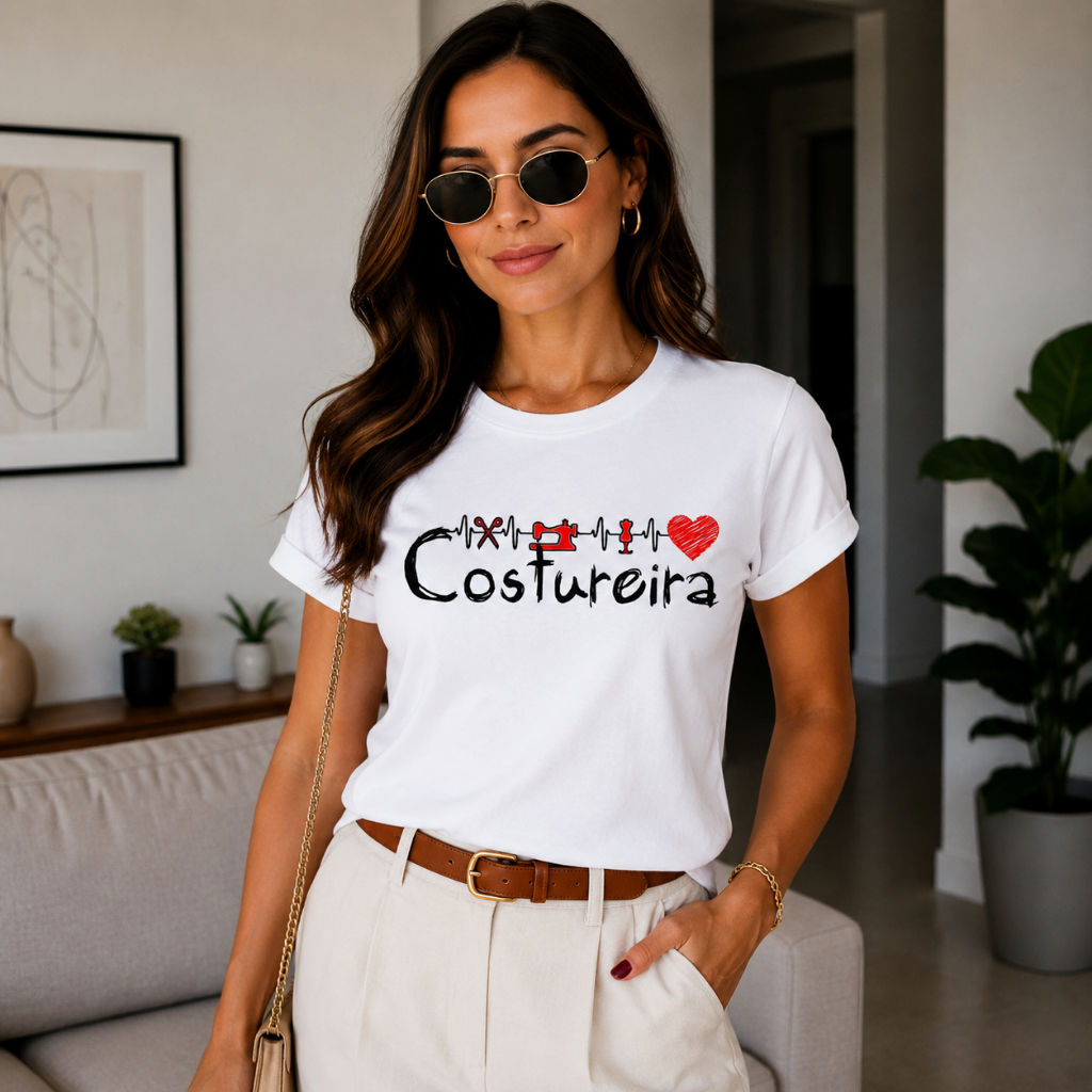 Camiseta Costureira Estampada Profissão Costura Unissex Algodão Confortável Várias Cores