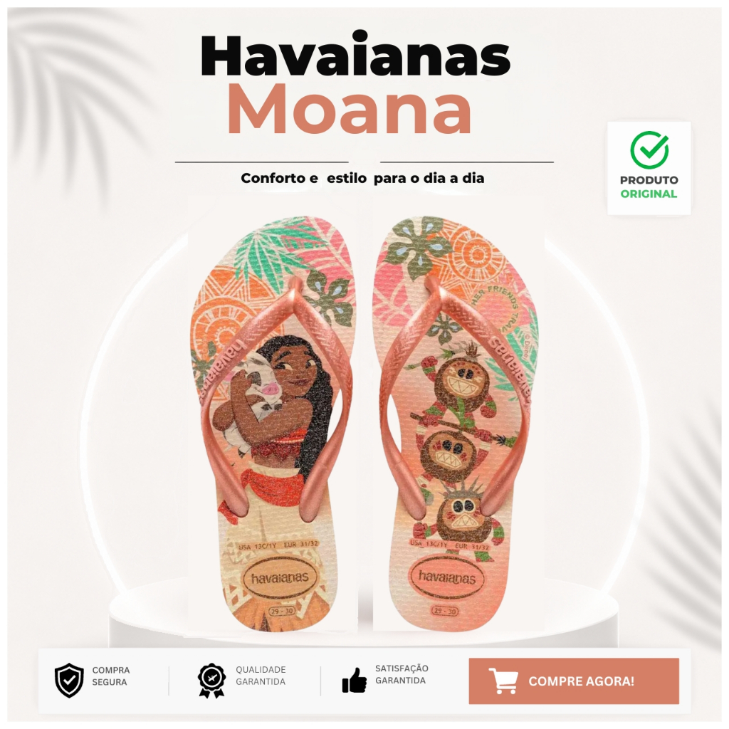 Oferta Chinelo Infantil Havaianas Kids Slim Princesas Disney Moana Original