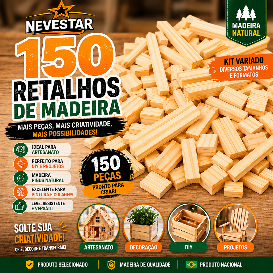 150 Retalhos de Madeira diversos formatos e tamanhos DIY NEVESTAR