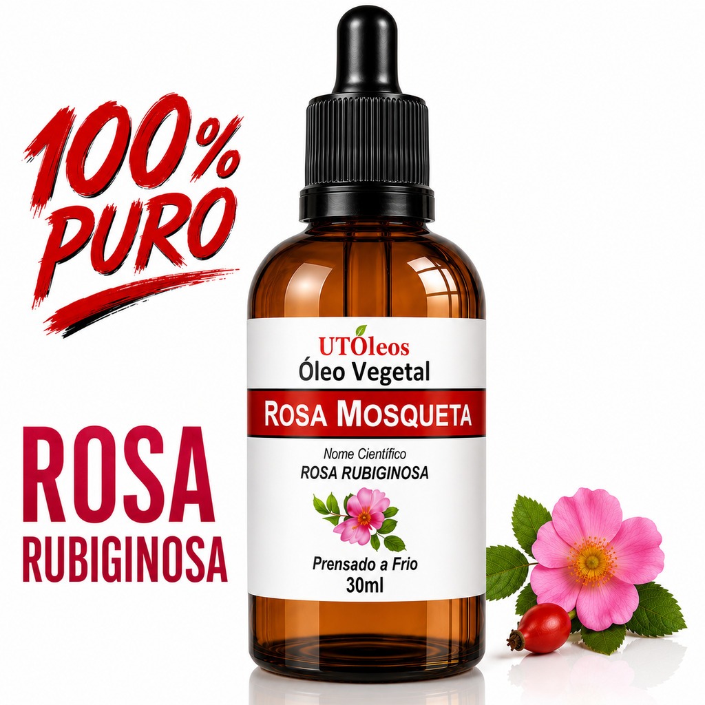 Óleo Rosa Mosqueta Rosa Rubiginosa 30ml 100% Puro Prensado a Frio Conta Gotas Premium