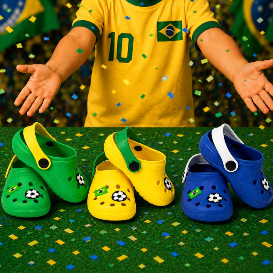 Kit 3 Pares Sandália Chinelo Infantil Copa Do Mundo Futebol Bandeira Brasil Bola Macio Lev...