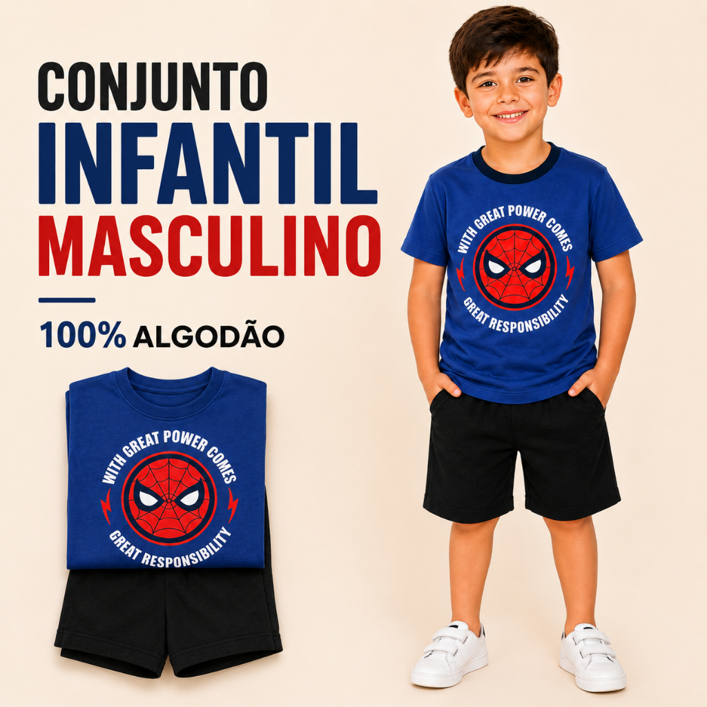 Conjunto Infantil Masculino Personagem 4 a 10 Anos Roupa Infantil Confortável Leve Estilosa + Brinde
