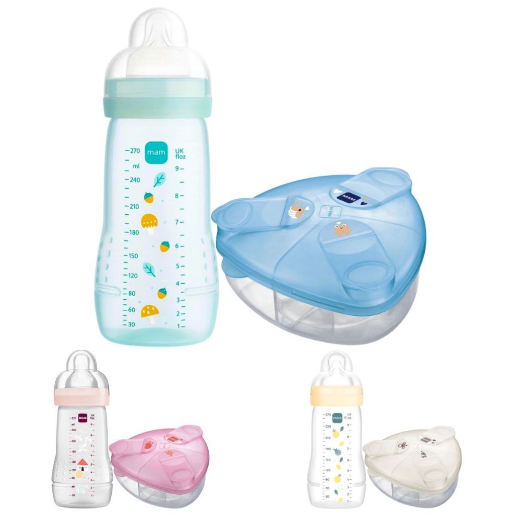 Kit Mamadeira Mam Easy Active 270ml e Pote Dosador Medidor Porta Leite em Pó Mam