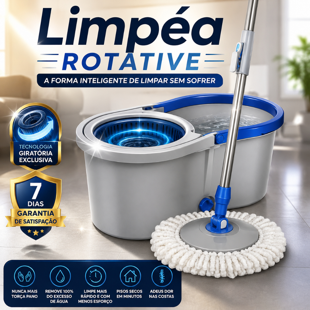 Balde Mop Giratório 13L com Espremedor Inox e Alça – Limpeza Fácil Sem Torcer Pano
