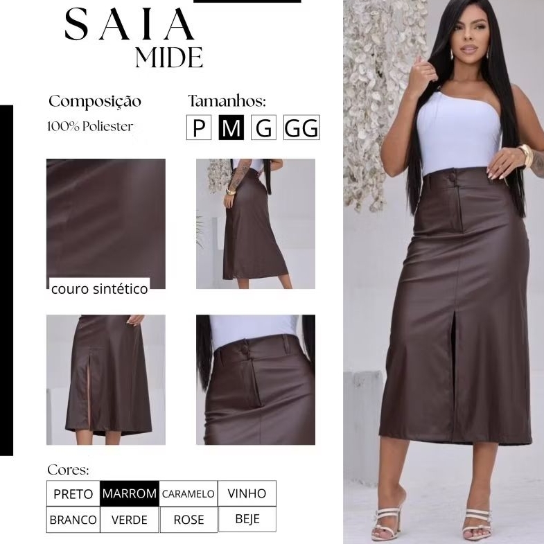 SAIA FEMENINA MIDI LAPIS COURO  PU FENDA