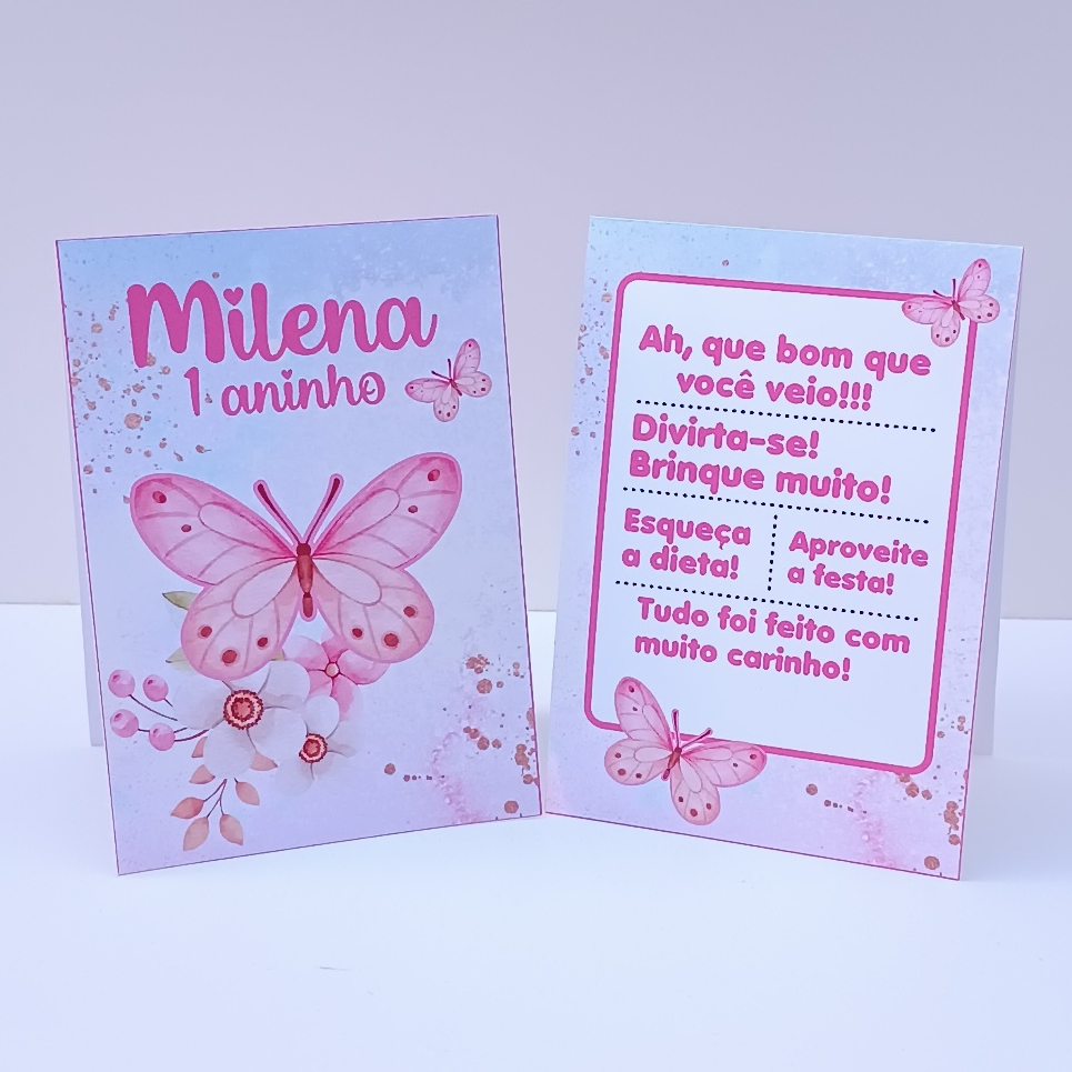 Plaquinha de Agradecimento Borboleta Rosa l Personalizados l Lembrancinha de Festa l Aniversário